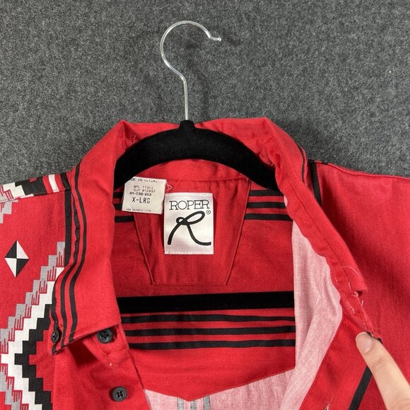 Roper Border Western VTG 90s Shirt Red & Black Aztec Striped Mens XL USA - Picture 11 of 16